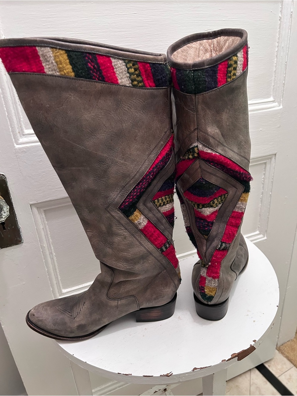 Freebird by Steven Aztec Tall Gray Leather Cowboy Boots Size 9M EUC